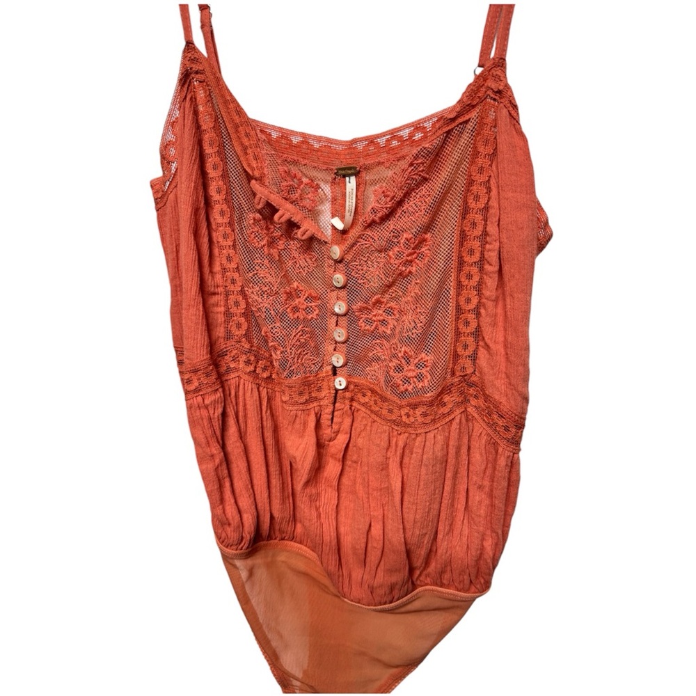 Free People Still The One Lace Trim Cotton Bodysuit in Coral - Picture 6 of 10